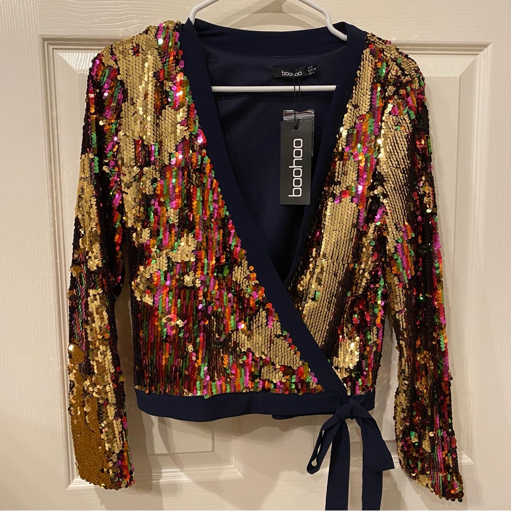 Boohoo Sequin Wrap Top